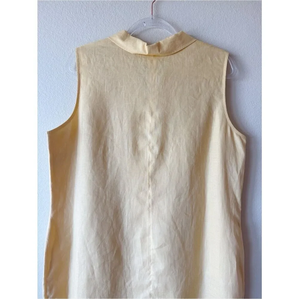Talbots Yellow Irish Linen Shift Dress Sleeveless Button Front Midi Size 18 NWT - Picture 7 of 9